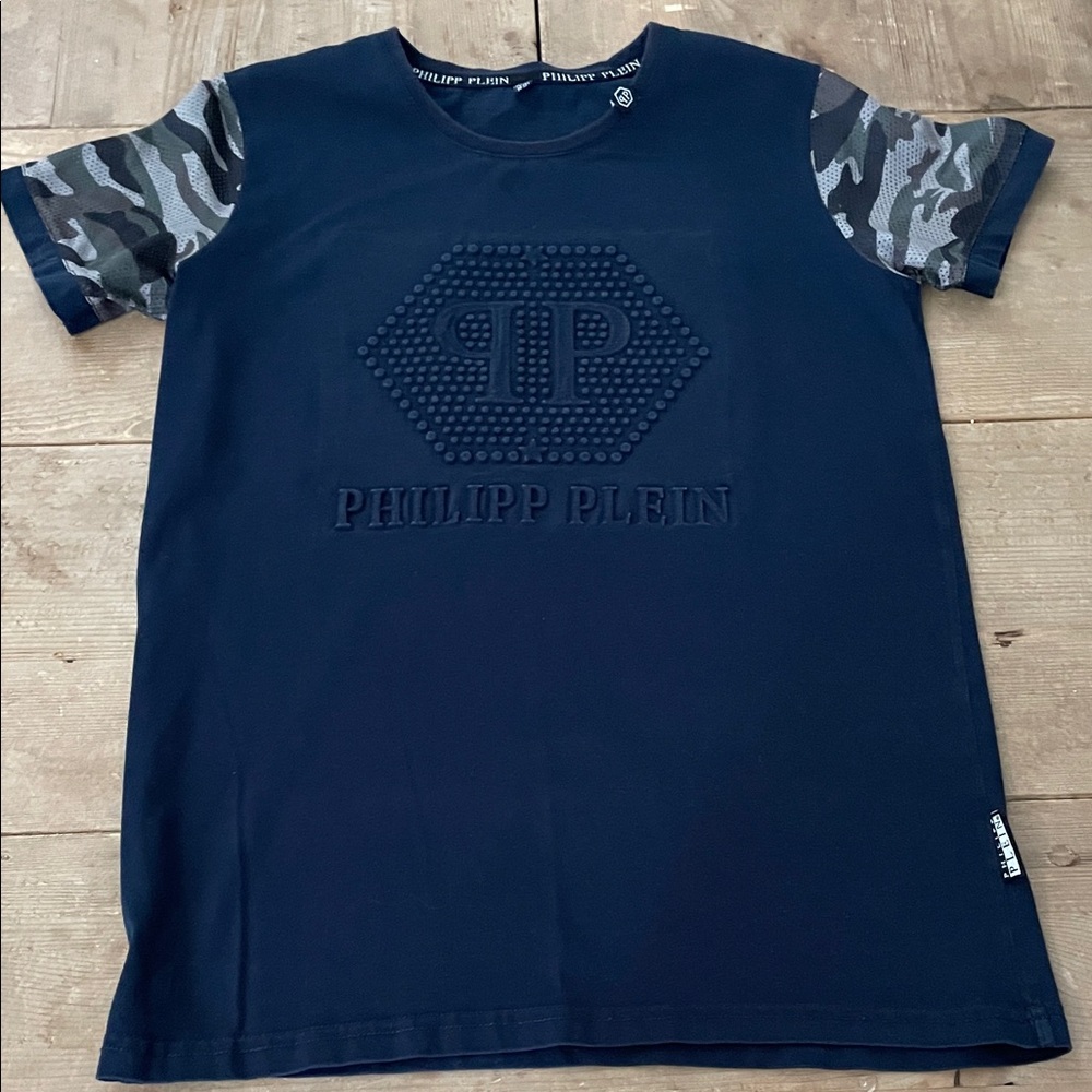 Philipp Plein Dark Blue Tee with Camo Accents